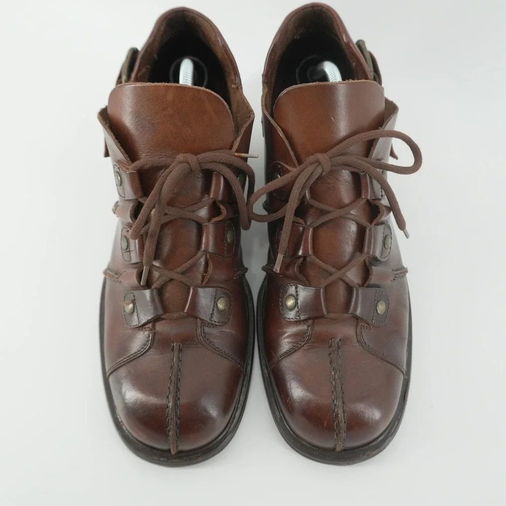 Aldo Leather Oxford Shoes Mens 44 Brown Made in Italy Studded Buckle Vintage